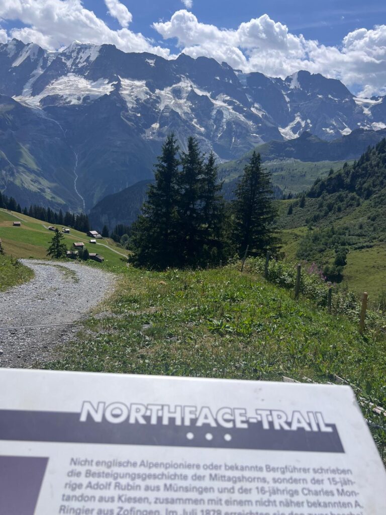 Panorama information board showing the mountain peaks visible from the North Face Trail