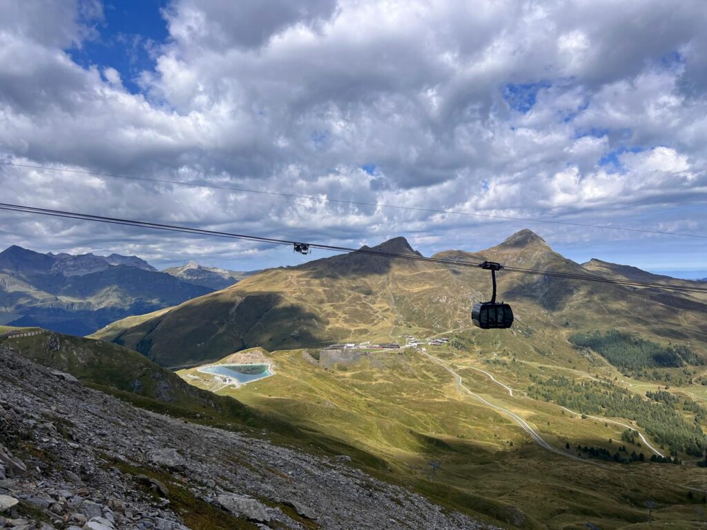 Cable cars above Grindelwald seen from the Eiger Trail