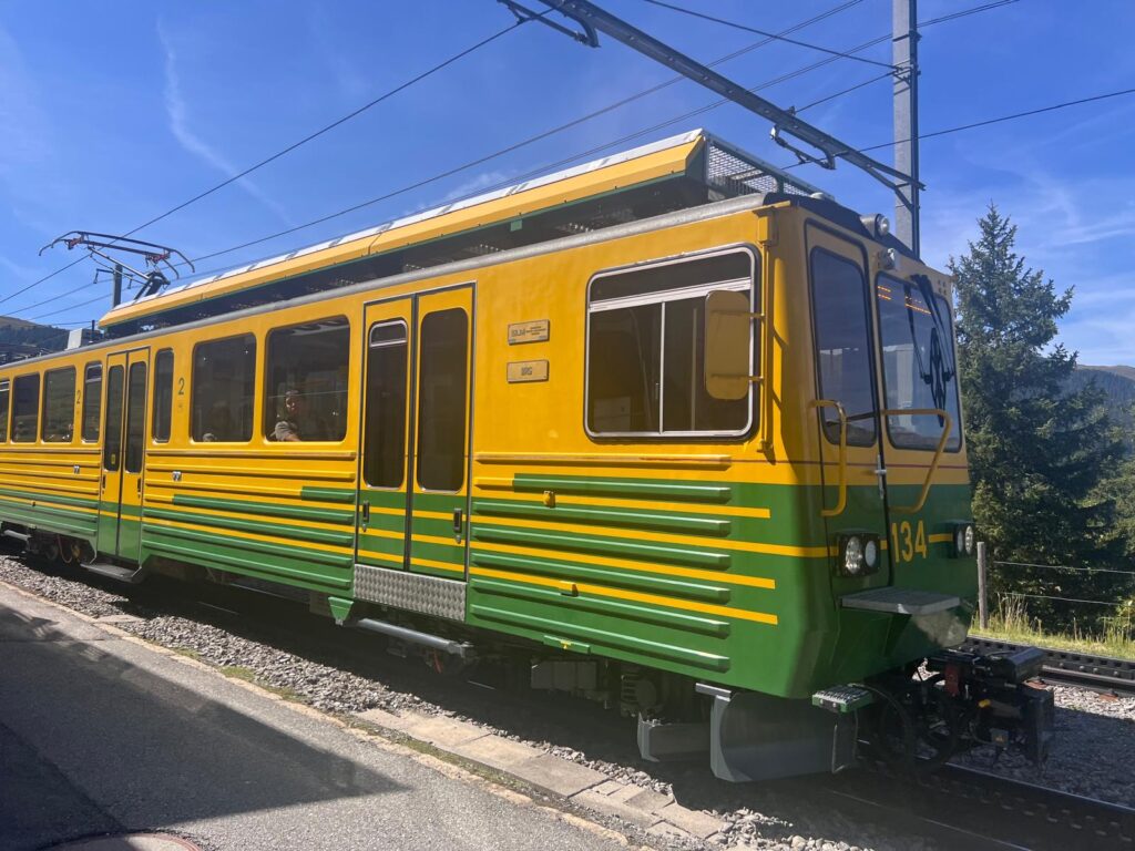 Train at Alpiglen station after hiking the Eiger Trail